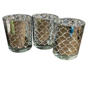 Mermaid Scale Silver Metallic Trefoil Votive Candle Holders Set of 3